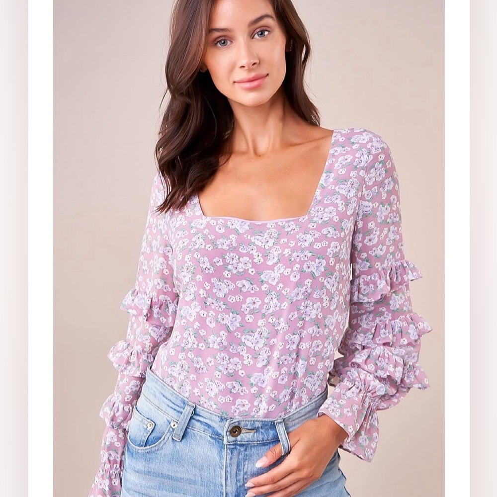 Sugarlips Floral Tiered Puff Sleeve Purple NEW